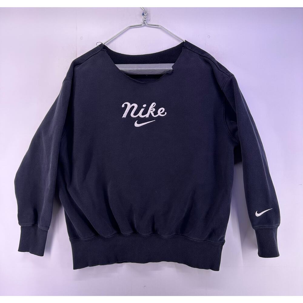 Vintage Nike Black Cut Off Collar Crewneck Size Medium
